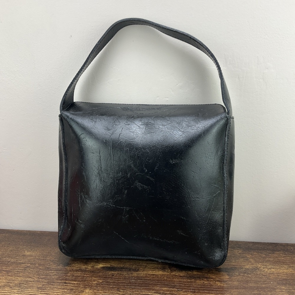 Vtg Nannini Black Leather Top Handle bag Made In Italy